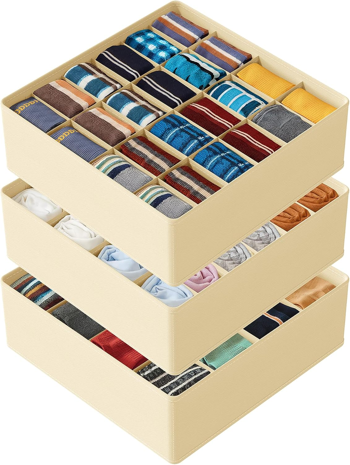 Sock Drawer Organizer Divider 3 Pack, 64 Cell Dresser Closet Nursery Underwear O