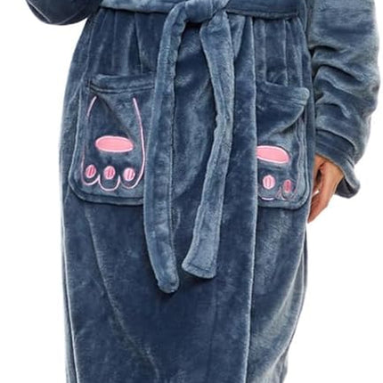 Iniber Plush Robes for Women, Womens Robe Long, Fuzzy Fluffy Soft Warm Fleece Hooded Bathrobe