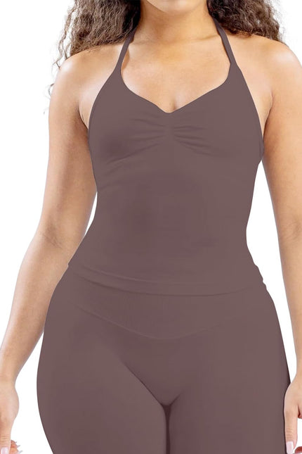 Workout Impact Longline Strappy Tank Tops for Women with Built in Bra Sleeveless Gym Seamless Backless with Adjustable Strap