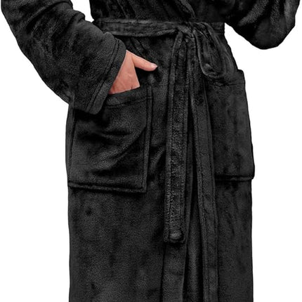 Soft full-length fleece bathrobe for women with waist tie
