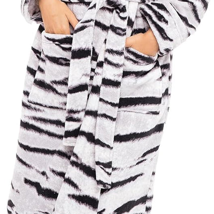 Alexander Del Rossa Plush Fleece Robe for Women, Long Hooded Bathrobe with Hood, plus Size