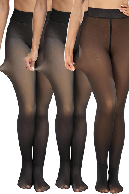 CHRLEISURE Women'S Fleece Lined Tights - Fake Sheer Warm Pantyhose Thick Winter Leggings