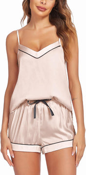 Ekouaer Pajamas for Women Set Silk Satin Pjs Sexy Lingerie Sleepwear Cami Shorts Set Summer Nightwear S-XXL