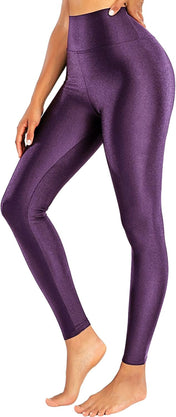 High waisted shiny yoga pants for women – tummy control stretchy workout leggings