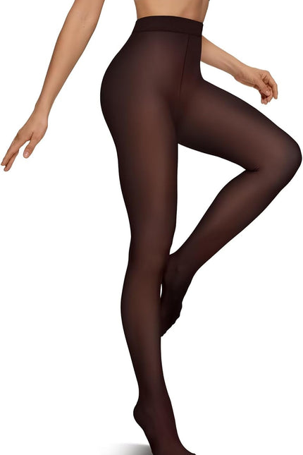 Vertvie Fleece Lined Tights for Women Thermal Pantyhose Fake Translucent Winter Warm Tights High Waisted Thick Leggings