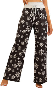 X-Image Women'S Comfy Pajamas Drawstring Stretch Floral Print Long Wide Leg Lounge Pants