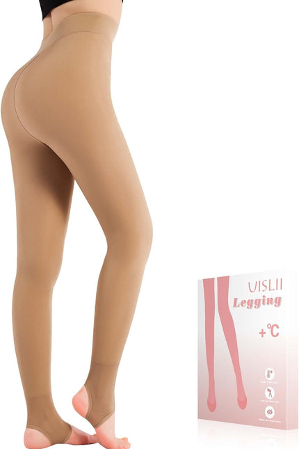 Fleece Lined Tights Women, Warm Pantyhose Leggings Women,Fake Translucent Thermal Skin Colored Tights for Winter