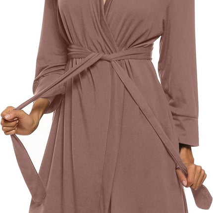 Hotouch Womens Knee Length Lightweight 3/4 Sleeves Cotton Bath Robe