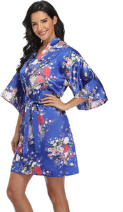 Super Shopping-Zone Women'S Floral Short Satin Bridesmaid Robes Silky Bride Robes Getting Ready
