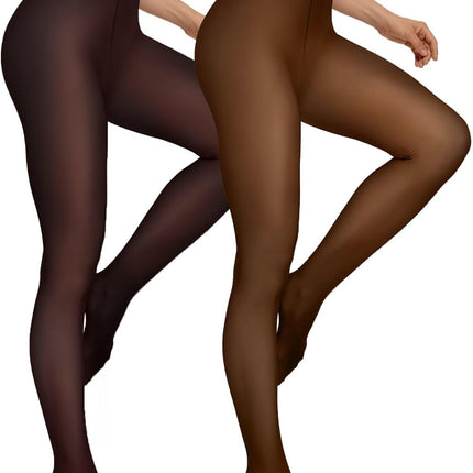 2-pair fleece lined thermal tights for women with fake translucent look and warm winter lining