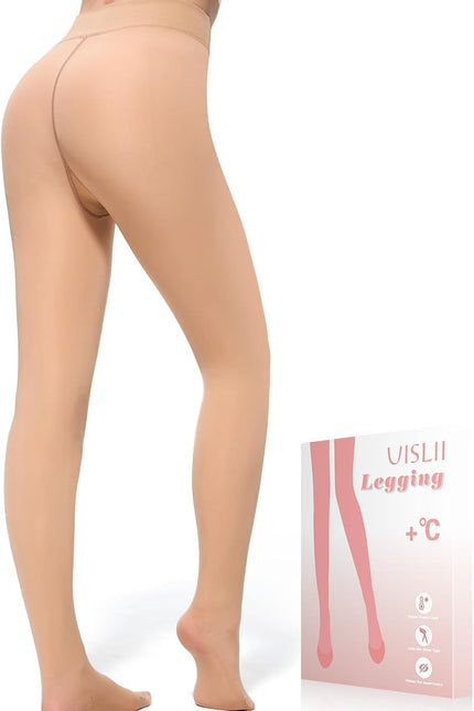 Fleece Lined Tights Women, Warm Pantyhose Leggings Women,Fake Translucent Thermal Skin Colored Tights for Winter