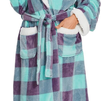 Iniber Plush Robes for Women, Womens Robe Long, Fuzzy Fluffy Soft Warm Fleece Hooded Bathrobe