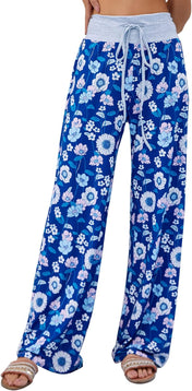 X-Image Women'S Comfy Pajamas Drawstring Stretch Floral Print Long Wide Leg Lounge Pants