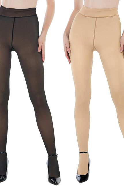 EXQUISLIFE Fleece Lined Tights Sheer Women - Fake Translucent Warm Pantyhose Leggings Sheer Thick Tights, for Winter