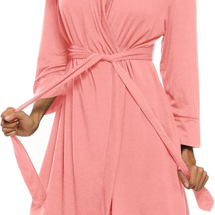 Hotouch Womens Knee Length Lightweight 3/4 Sleeves Cotton Bath Robe