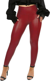 RIOJOY Womens Sexy Leather Leggings PU High Waist Butt Lifting Pleather Pants Stretchy Faux Leather Tights Push Up