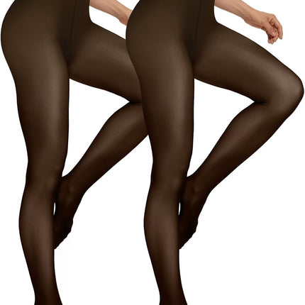 2-pair fleece lined thermal tights for women with fake translucent look and warm winter lining