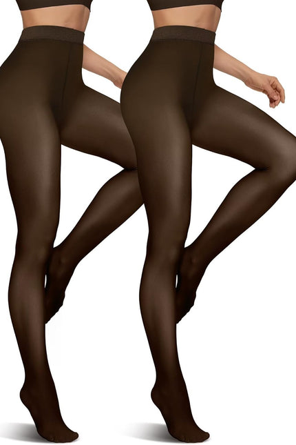 Vertvie 2 Pairs Fleece Lined Tights for Women Thermal Pantyhose Fake Translucent Winter Warm Tights Thick Leggings