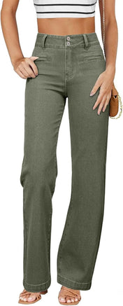 Sidefeel Women'S Jeans High Waisted Straight Leg Stretchy Jeans Trendy Welt Pockets Loose Wide Leg Zimbaplatinum Denim Pants