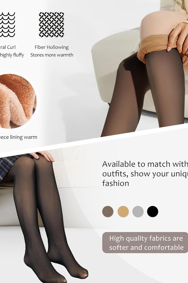 EXQUISLIFE Fleece Lined Tights Sheer Women - Fake Translucent Warm Pantyhose Leggings Sheer Thick Tights, for Winter