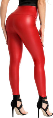 SEASUM Women'S Faux Leather Leggings Pants PU Elastic Shaping Hip Push up Black Sexy Stretchy High Waisted Tights