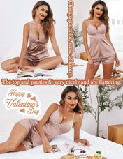 Avidlove Women Sleepwear Satin Pajamas Set Lace Camisole Shorts Nightwear