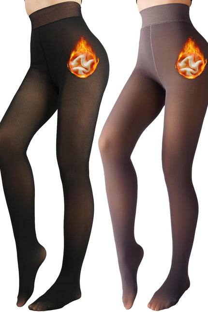 2 Pack Fleece Lined Tights Sheer Winter - Fake Translucent Tights Winter Thick Warm Pantyhose Sheer Women Leggings