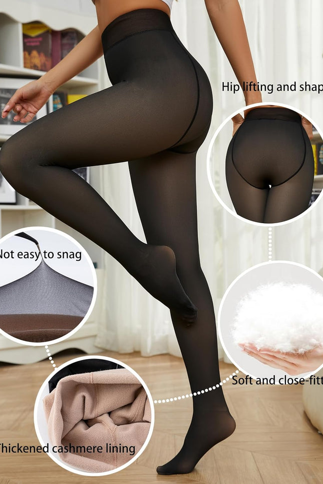 Bontierie Women Fake Transparent Tight Fleece Lined Thick High Waist Elasticity Thermal Pantyhose Warm Leggings for Winter