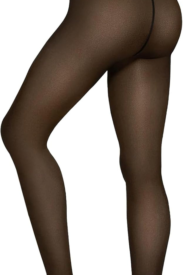 Fleece Lined Tights Sheer Women - Fake Translucent Warm Pantyhose Leggings Sheer Thick Tights for Winter