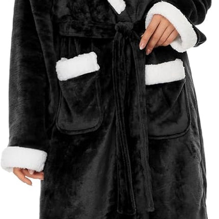 Iniber Plush Robes for Women, Womens Robe Long, Fuzzy Fluffy Soft Warm Fleece Hooded Bathrobe