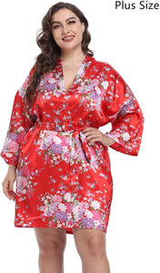 Super Shopping-Zone Women'S Floral Short Satin Bridesmaid Robes Silky Bride Robes Getting Ready