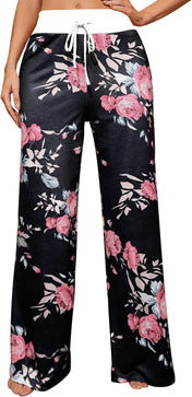 X-Image Women'S Comfy Pajamas Drawstring Stretch Floral Print Long Wide Leg Lounge Pants