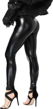 RIOJOY Womens Sexy Leather Leggings PU High Waist Butt Lifting Pleather Pants Stretchy Faux Leather Tights Push Up