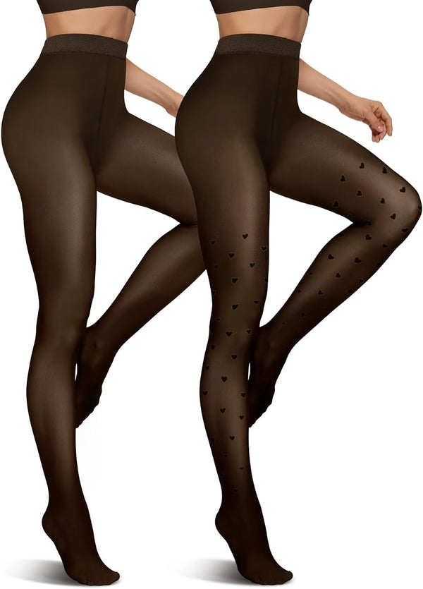 2-Pair Fleece Lined Thermal Tights for Women – Fake Translucent Warm Leggings (80G/220G/300G)