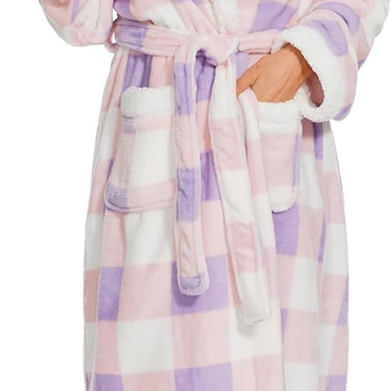 Iniber Plush Robes for Women, Womens Robe Long, Fuzzy Fluffy Soft Warm Fleece Hooded Bathrobe
