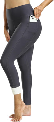 CHRLEISURE Fleece Lined Leggings Women with Pockets - Winter Warm Thermal Thick Tights High Waisted Yoga Pants