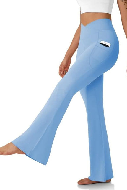 Women'S Flare Leggings with Pockets-Crossover High Waisted Bootcut Yoga Pants-Tummy Control Bell Bottom Leggings