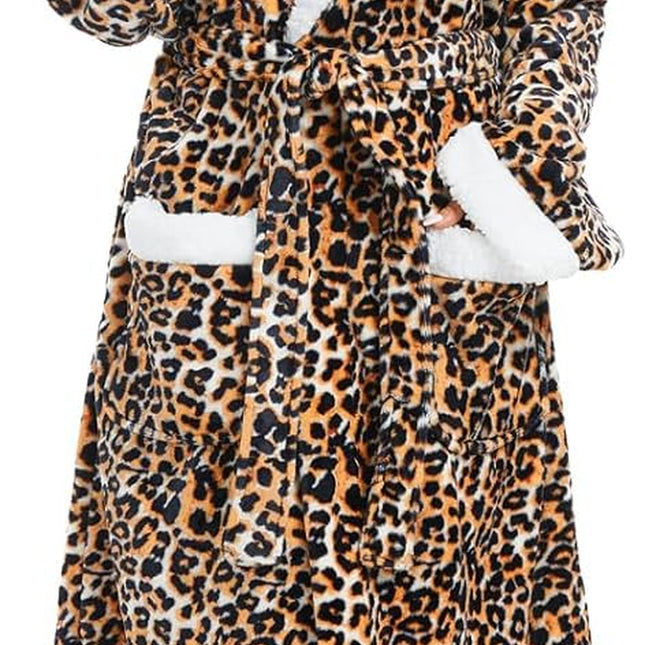 Long plush fleece hooded robe for women with soft warm fabric and relaxed fit