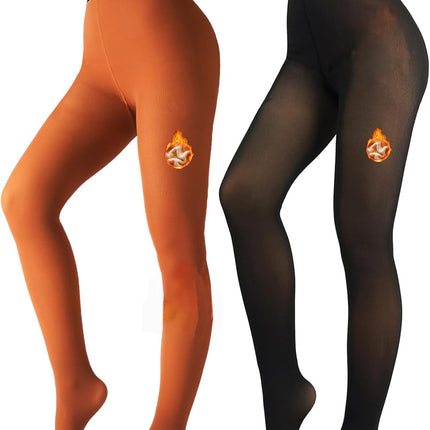 2 Pairs Women Fleece Lined Tights-Fake Translucent Leggings High Waist Pantyhose Sheer Thick Warm Tights for Women