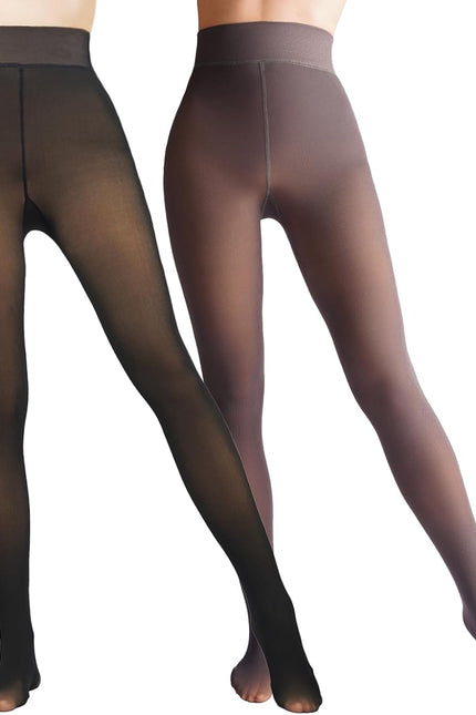 2 Pairs Women Fleece Lined Tights-Fake Translucent Leggings High Waist Pantyhose Sheer Thick Warm Tights for Women
