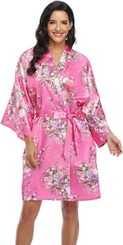 Super Shopping-Zone Women'S Floral Short Satin Bridesmaid Robes Silky Bride Robes Getting Ready