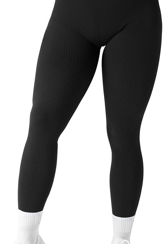 SUUKSESS Women Ribbed Seamless Leggings High Waisted Workout Gym Yoga Pants