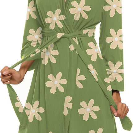 Hotouch Womens Knee Length Lightweight 3/4 Sleeves Cotton Bath Robe