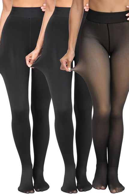 CHRLEISURE Women'S Fleece Lined Tights - Fake Sheer Warm Pantyhose Thick Winter Leggings