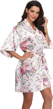 Super Shopping-Zone Women'S Floral Short Satin Bridesmaid Robes Silky Bride Robes Getting Ready