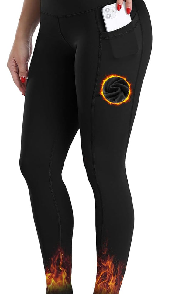 CHRLEISURE Fleece Lined Leggings Women with Pockets - Winter Warm Thermal Thick Tights High Waisted Yoga Pants