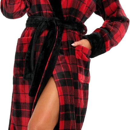Alexander Del Rossa Plush Fleece Robe for Women, Long Hooded Bathrobe with Hood, plus Size