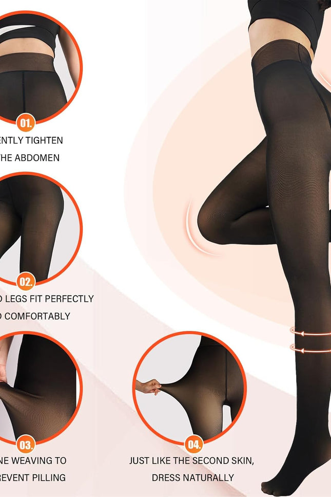 2 Pack Fleece Lined Tights Sheer Winter - Fake Translucent Tights Winter Thick Warm Pantyhose Sheer Women Leggings