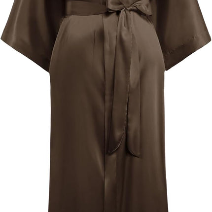 PRODESIGN Satin Kimono Robe Women Long Silky Kimono Bathrobe Sleepwear Wedding Bridesmaid Robe