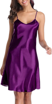 Vlazom Women Sexy Lingerie Satin Nightgown Silk Chemise Mini Slips V Neck Negligee Sleepwear with Adjustable Straps